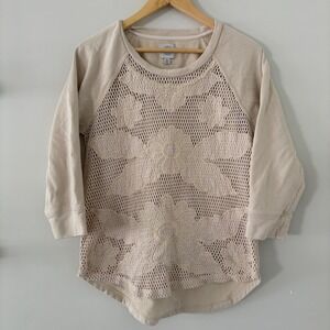 Lucky Lotus‎ Embroidered Floral Crochet 3/4 Sleeve Top - Women's